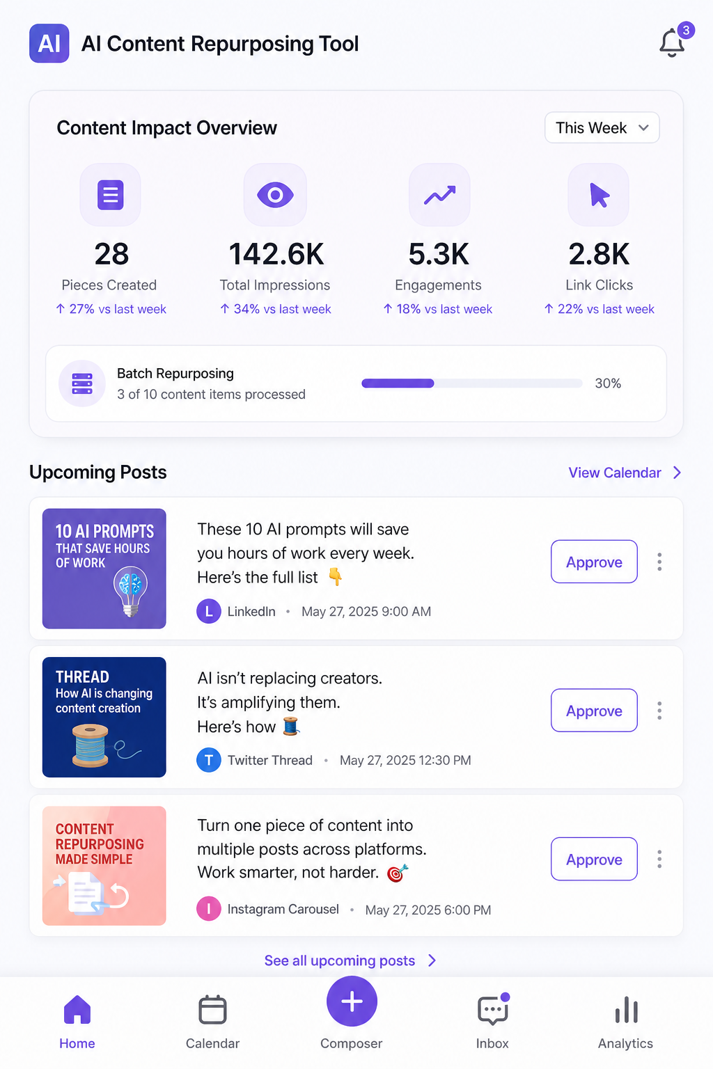 AI Content Repurposing Tool — PHP mobile app screenshot