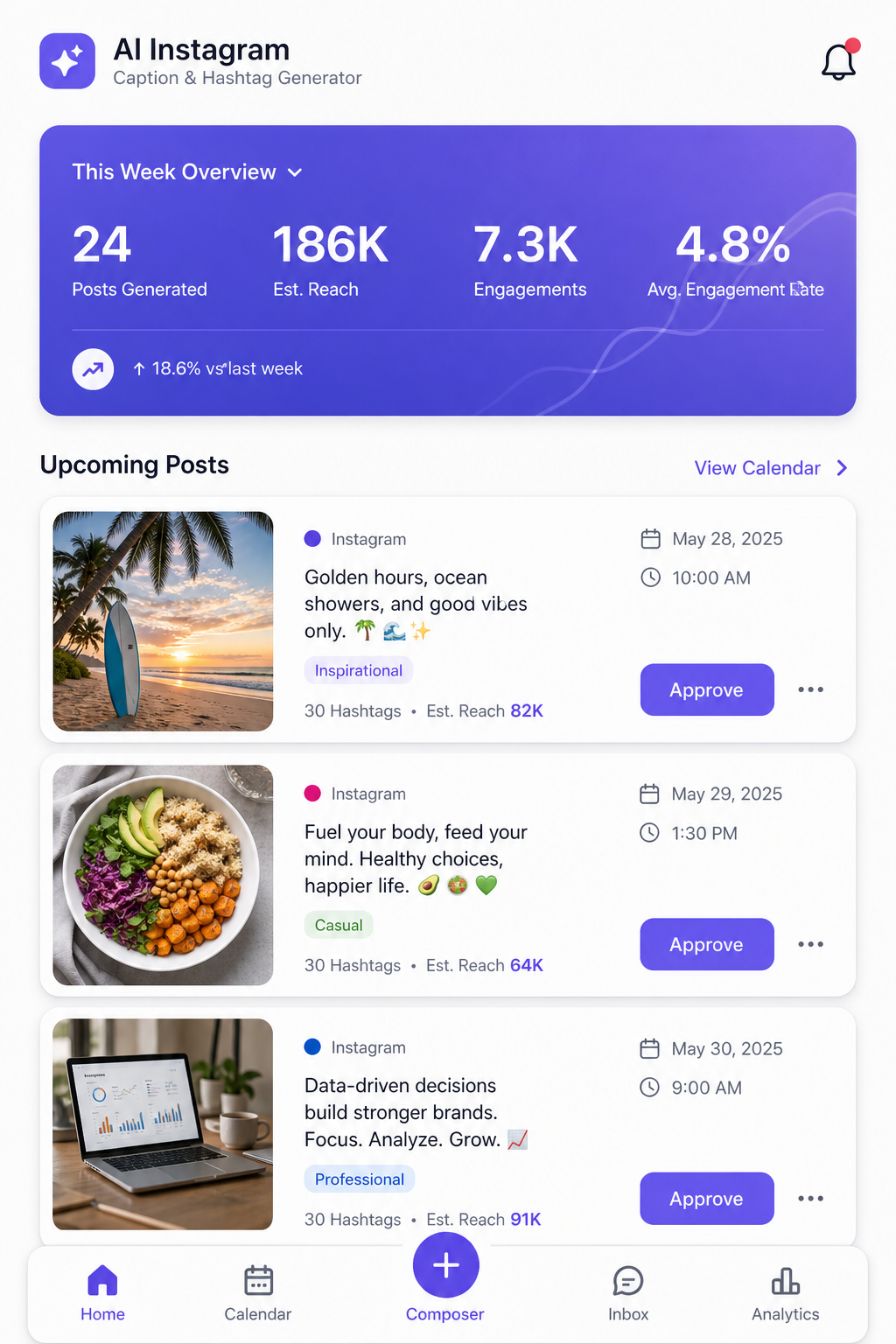 AI Instagram Caption & Hashtag Generator — PHP mobile app screenshot