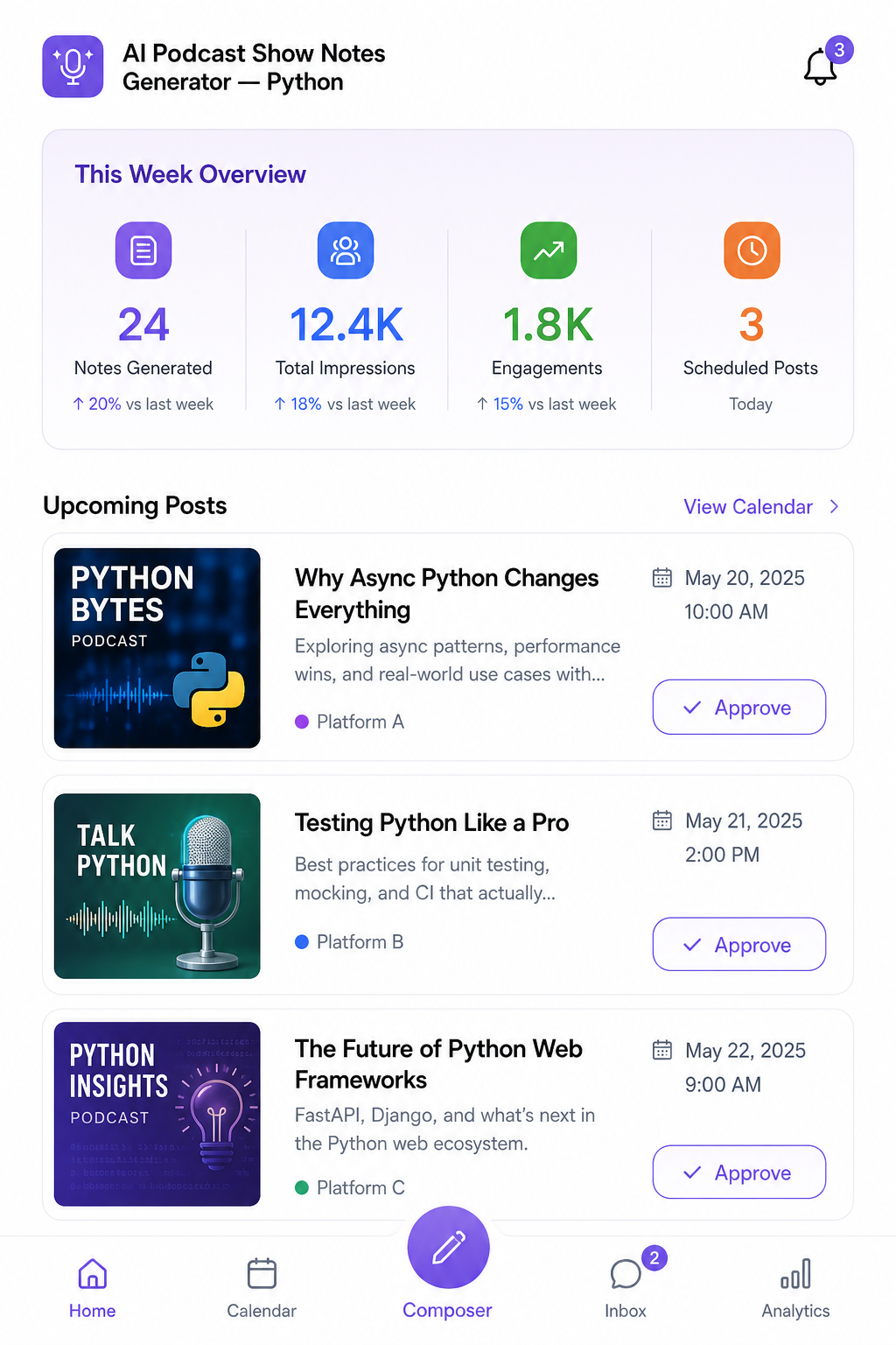 AI Podcast Show Notes Generator — Python mobile app screenshot