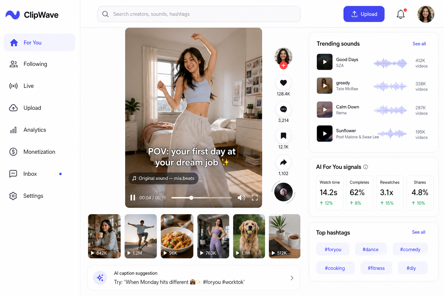 AI TikTok Clone Script — DOD IT Solutions web admin dashboard screenshot